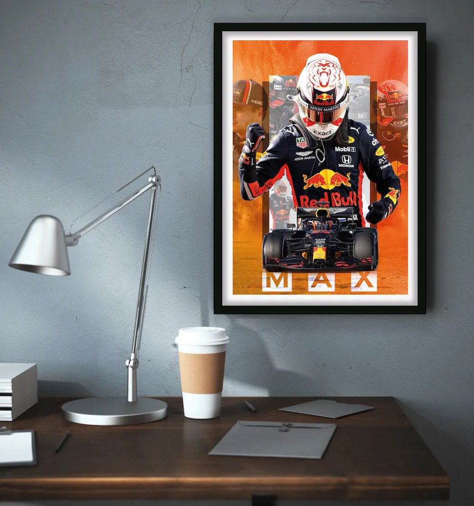 Πόστερ &amp; Κάδρο Max Verstappen F010 30x40cm Μαύρο Ξύλινο Κάδρο (με πόστερ)