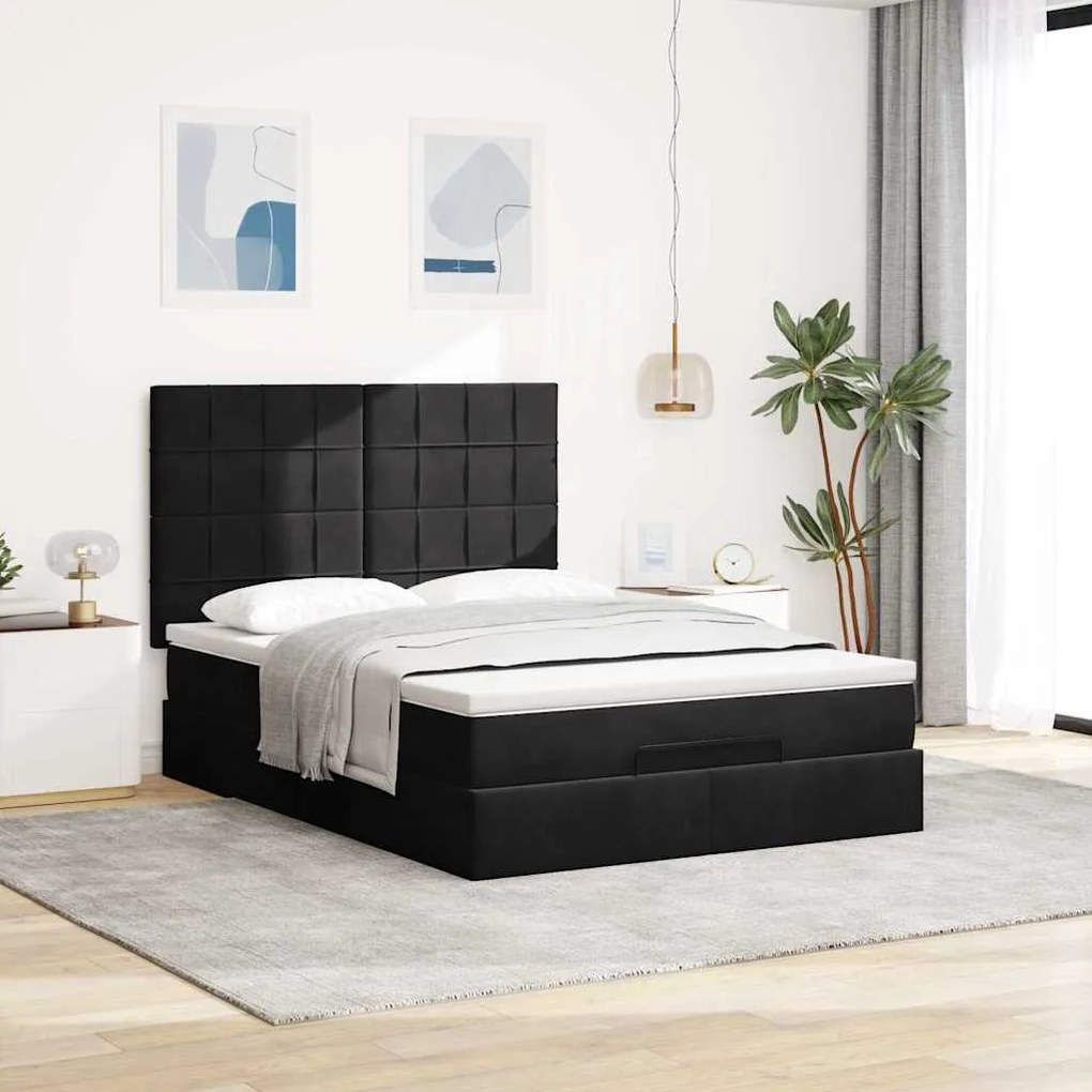 Οθωμανικό κρεβάτι με στρώματα Μαύρο 140x190cm Βελούδο 3313471