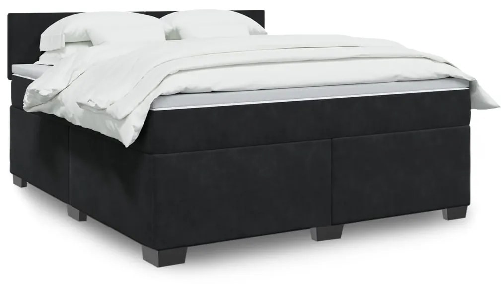 vidaXL Κρεβάτι Boxspring με Στρώμα Μαύρο 180x200 εκ. Βελούδινο