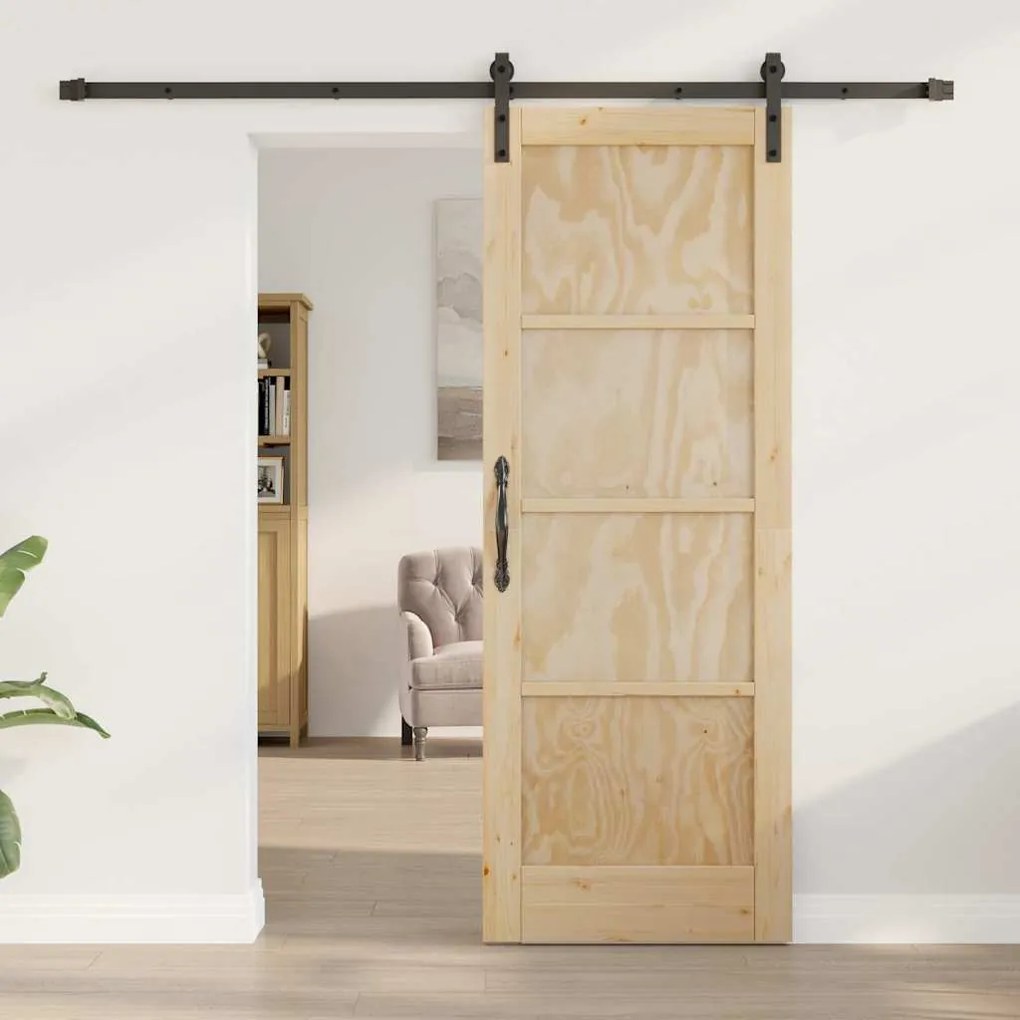 vidaXL Συρόμενη Πόρτα Φυσικό και μαύρο 73.5 x 198.5 εκ.