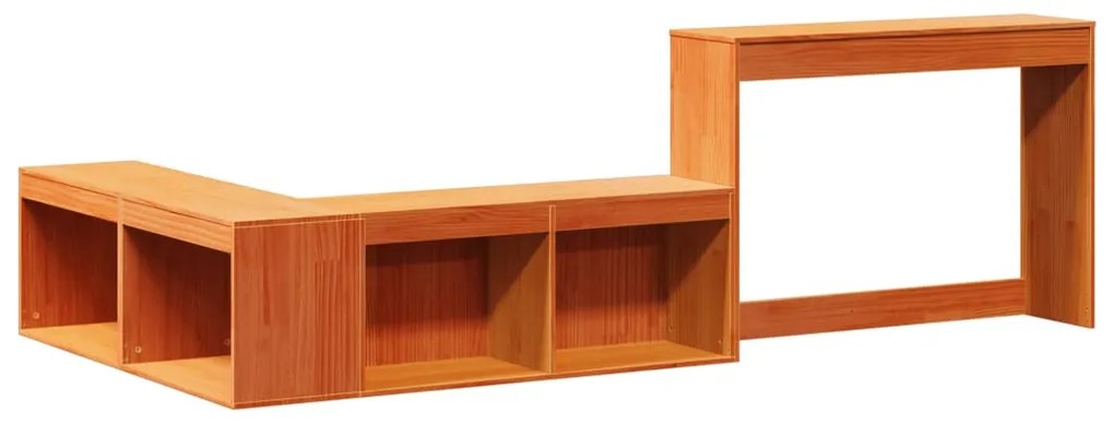 Κομοδίνο με Γραφείο Καφέ Κεριού 222x107x75 εκ Μασίφ Ξύλο Πεύκου - Καφέ