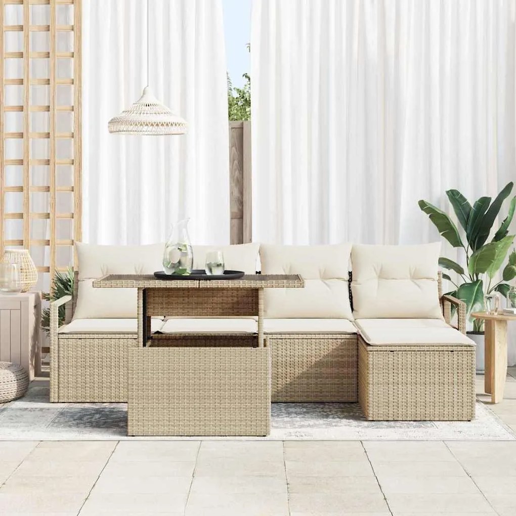 vidaXL Σετ Καναπέ Κήπου με μαξιλάρι 6 pcs μπεζ και κρεμ