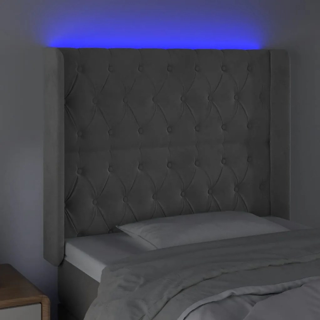 Κεφαλάρι Κρεβατιού LED Ανοιχτό Γκρι 103x16x118/128εκ. Βελούδινο 3124426