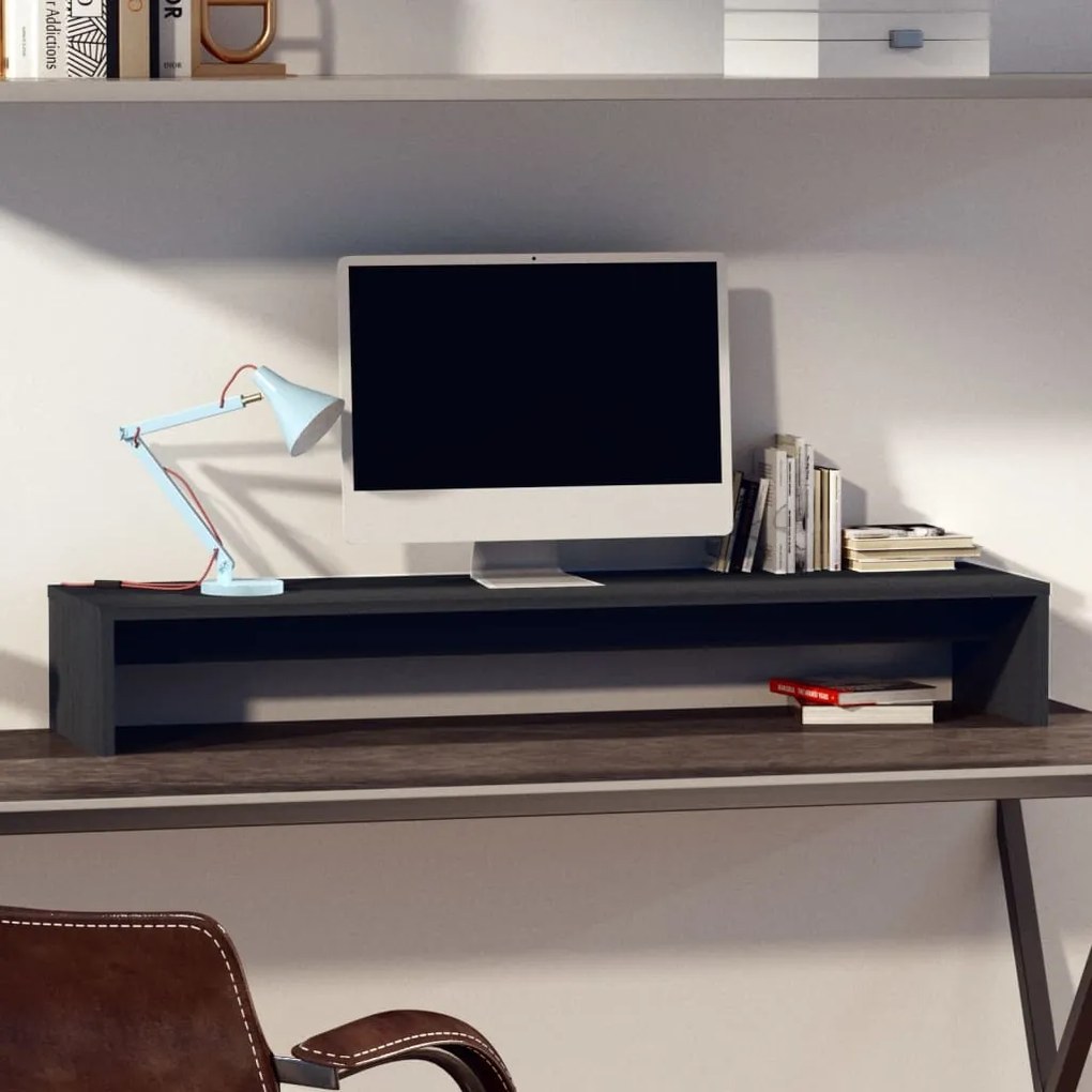 vidaXL Βάση Οθόνης Γκρι 100 x 27 x 15 εκ. από Μασίφ Ξύλο Πεύκου