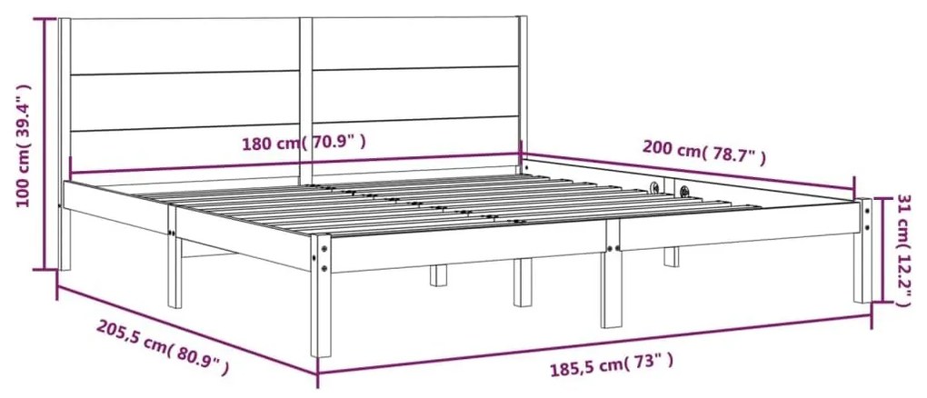 Πλαίσιο Κρεβατιού 180 x 200 εκ. Μασίφ Ξύλο Super King Size - Καφέ