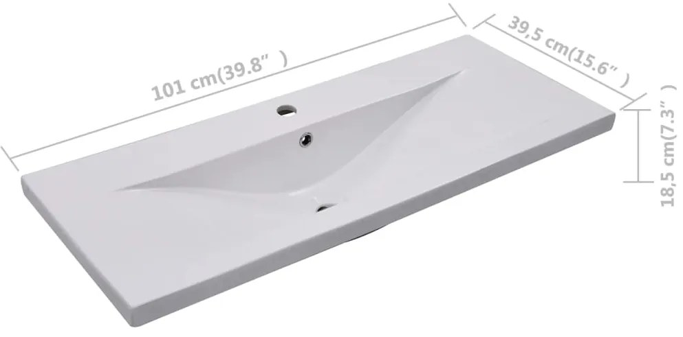 vidaXL Νιπτήρας Ένθετος Λευκός 101 x 39,5 x 18,5 εκ. Κεραμικός