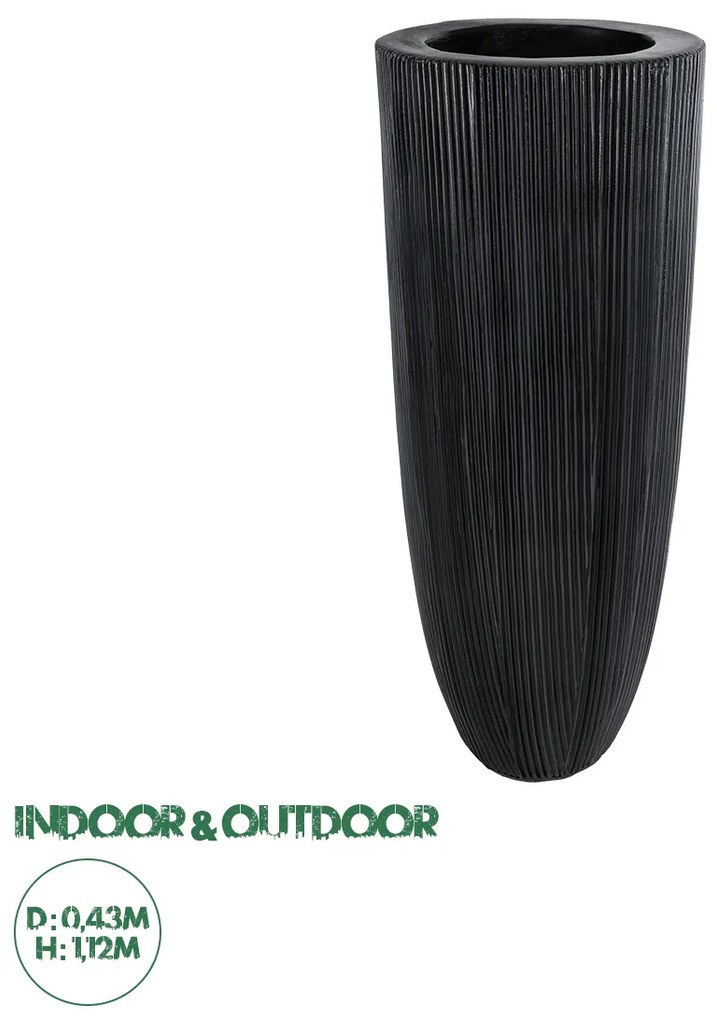 20792 GloboStar® Artificial Garden CASTLE 20792 Επιδαπέδιο Πολυεστερικό Τσιμεντένιο Κασπώ Γλάστρα - Flower Pot Μαύρο Φ43 x Υ112cm