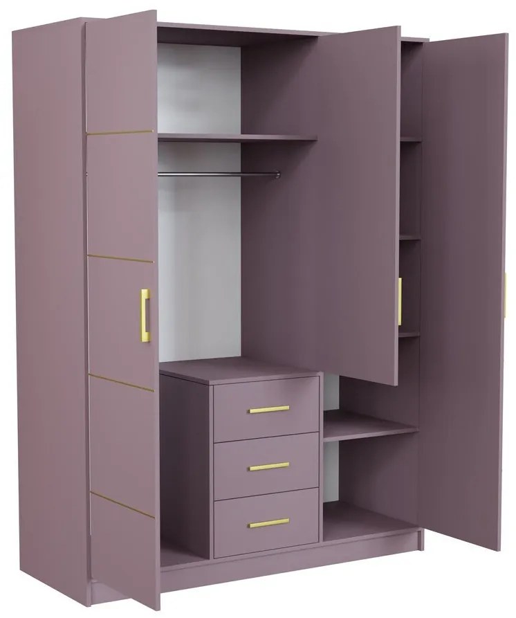 Σετ επίπλων Honolulu A108 (Μωβ), 411x200x58cm, Μωβ, Πλαστικοποιημένη μοριοσανίδα, Πόρτες ντουλάπας: Με μεντεσέδες, Καθρέφτης, Πόδια: Πλαστική ύλη