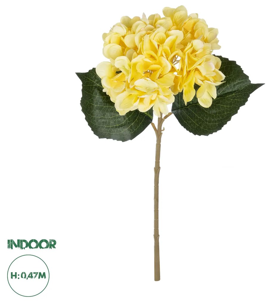 GloboStar® Artificial Garden YELLOW HYDRANGEA BRANCH 21176 Τεχνητό Διακοσμητικό Κλαδί Ορτανσίας Κίτρινης  Y47cm