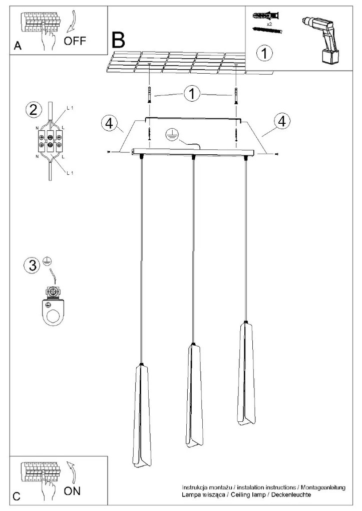 Sollux Κρεμαστό Φωτιστικό PRYSM 3L μαύρο,ατσάλι,G9 3xmax 8W LED