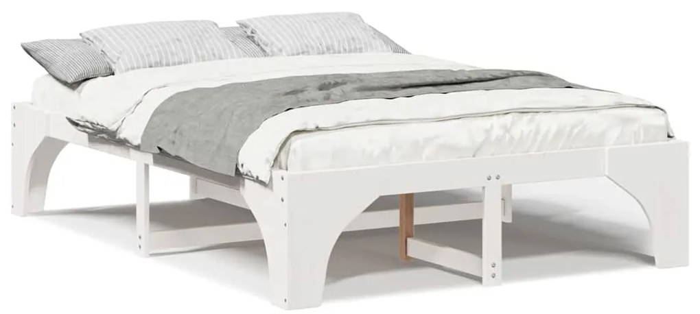 vidaXL Κρεβάτι δαπέδου Λευκό 150 x 200 cm Μασίφ ξύλο πεύκου