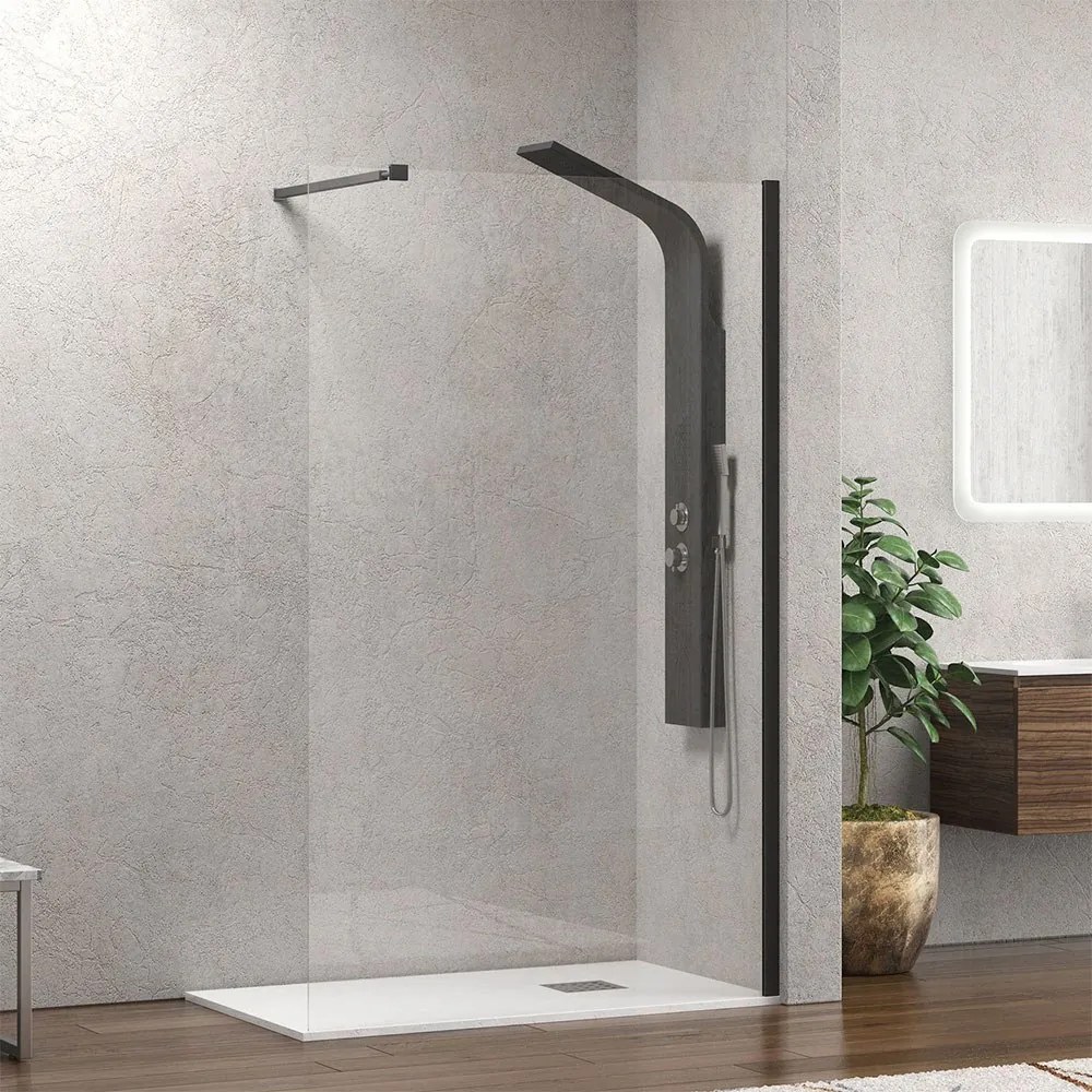 Πάνελ Ντουζιέρας Σταθερό Walkin 1 WAL1N100 Clear-Black Karag 100 x200 Αλουμίνιο