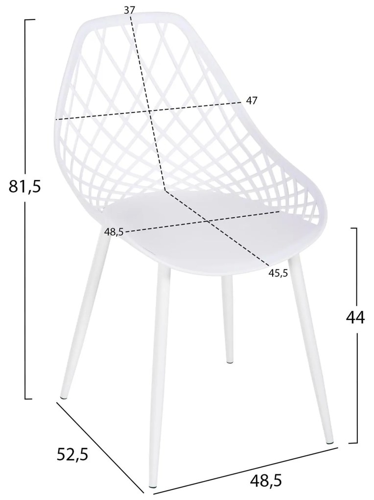 Καρέκλα LIO C9524.11 Πολυπροπυλενίου με Μεταλλικά πόδια Λευκή 52x53x82Υεκ. 4αδα 52x53x82 εκ.