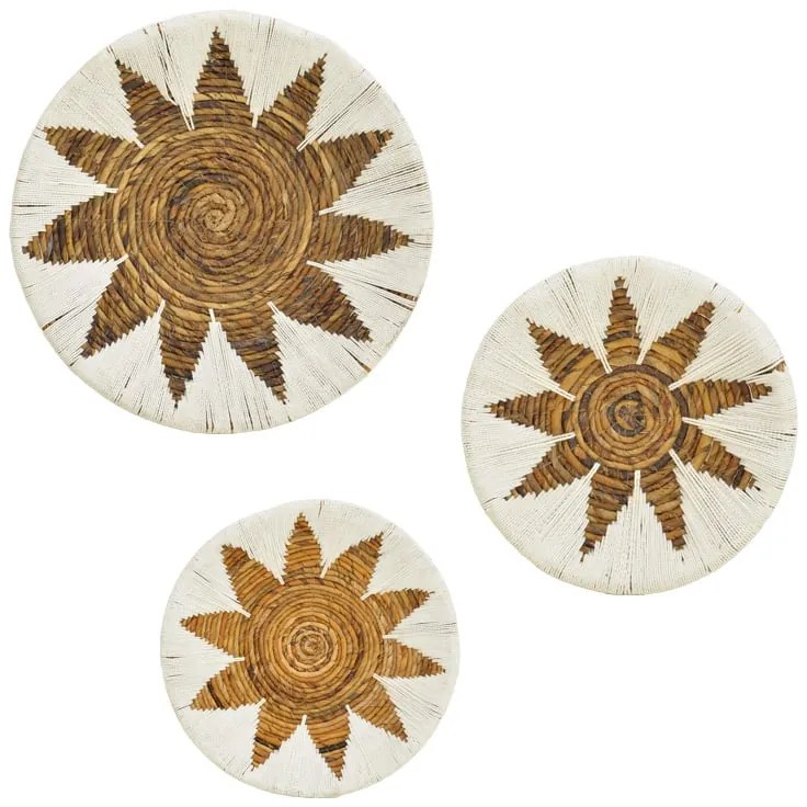 Διακοσμητικό τοίχου Circy Inart σετ 3 τεμ ψάθα σε λευκή-μπεζ απόχρωση