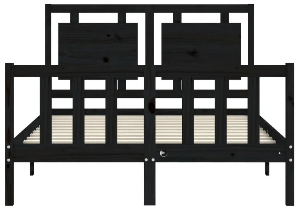 Πλαίσιο Κρεβατιού με Κεφαλάρι Μαύρο Μασίφ Ξύλο Small Double - Μαύρο