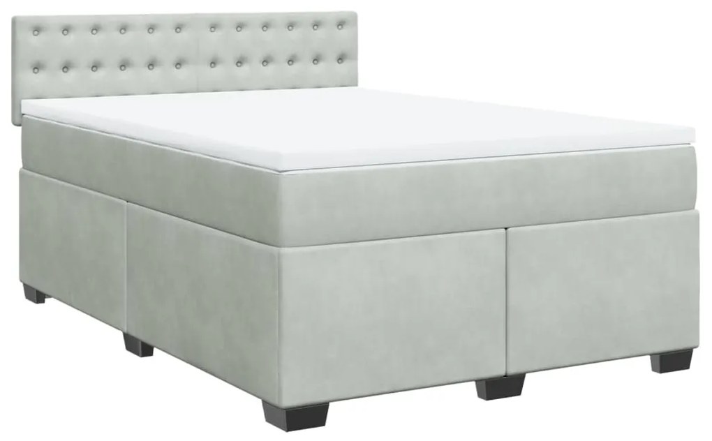 vidaXL Κρεβάτι Boxspring με Στρώμα Ανοιχτό Γκρι 160x200 εκ. Βελούδινο