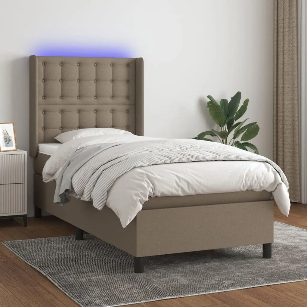 ΚΡΕΒΑΤΙ BOXSPRING ΜΕ ΣΤΡΩΜΑ &amp; LED TAUPE 90X190 ΕΚ. ΥΦΑΣΜΑΤΙΝΟ 3138601