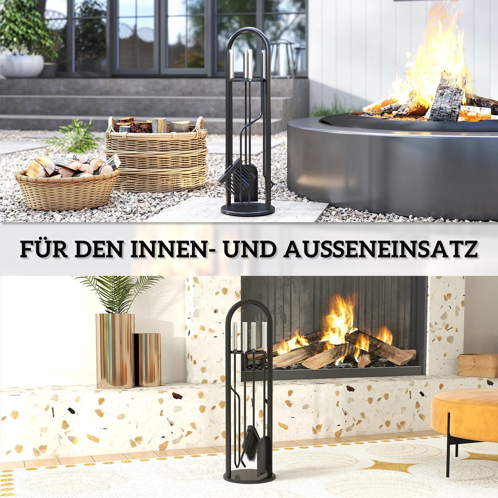 Σετ εργαλείων τζακιού Outsunny 5 τεμαχίων, αξεσουάρ τζακιού με σκούπα, φτυάρι, γάντζο, τσιμπίδα, βάση