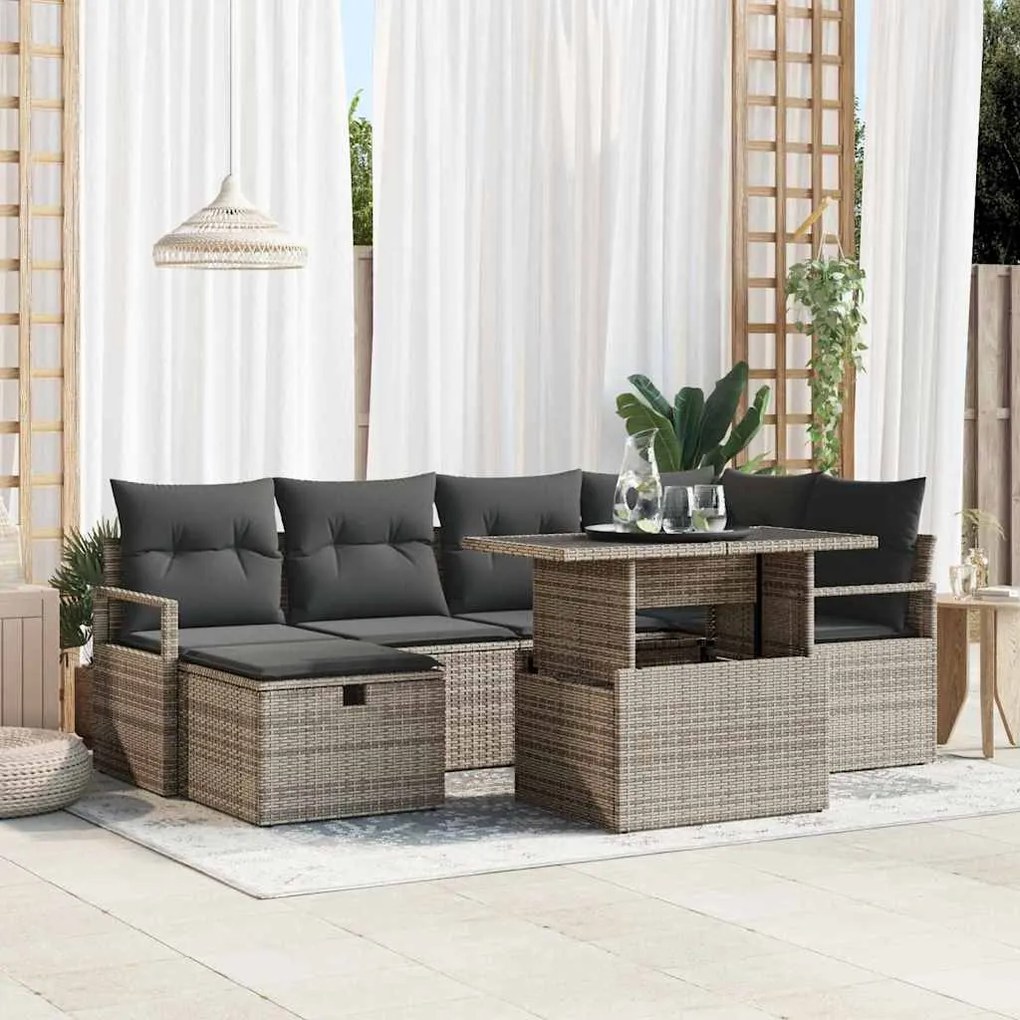 vidaXL Σετ Καναπέ Κήπου με μαξιλάρι 7 pcs Γκρι Πολυ ράταν