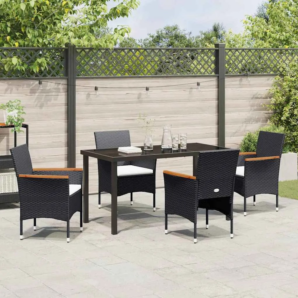 vidaXL Σέτ φαγητού για κήπο με μαξιλάρι 5 pcs Μαύρο Πολυ ράταν