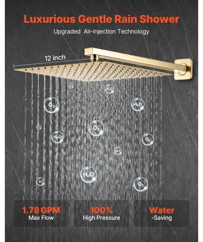 VEVOR Shower Faucet Set 12&quot; Square Rain Shower Head and Hand Set Brushed Gold