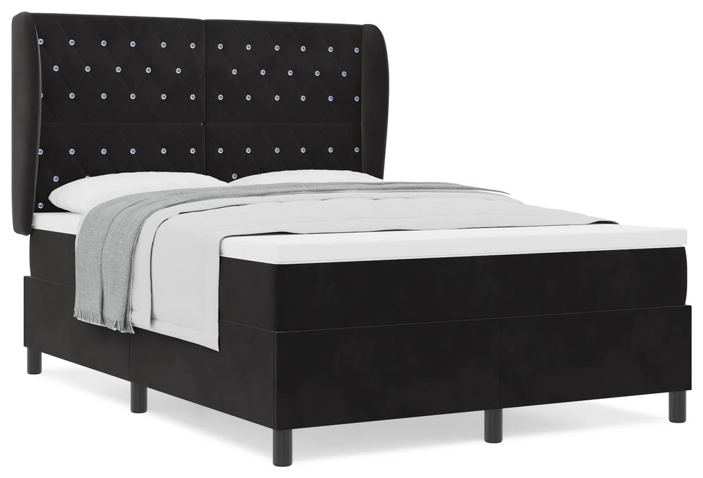 vidaXL Κρεβάτι Box Spring με Στρώμα Μαύρο 160x200 cm Βελούδο