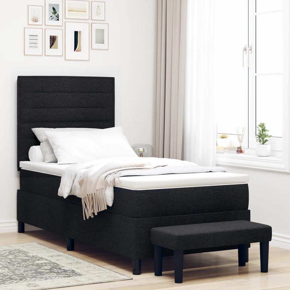 vidaXL Κρεβάτι Box Spring με Στρώμα & Πάγκο Μαύρο 80x200 εκ. Ύφασμα