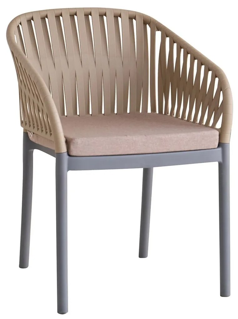 EMERY Πολυθρόνα Βεράντας-Κήπου PP-UV Sand Beige-Ανθρακί, Μαξιλάρι Μπεζ (KD) 56x59x80cm