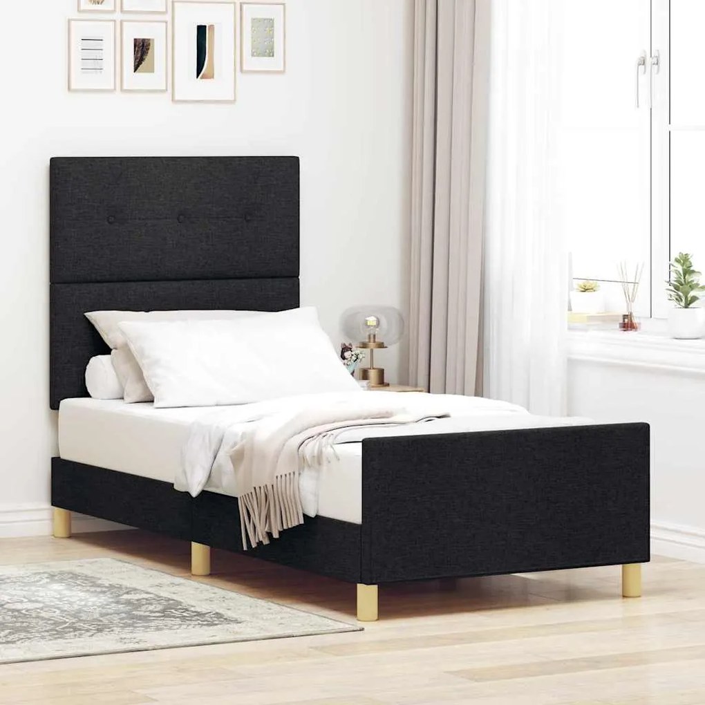 vidaXL Σκελετός Κρεβατιού με κεφαλάρι Μαύρο 100 x 200 cm ύφασμα
