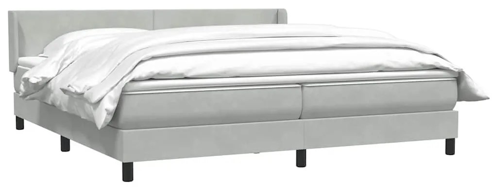 Box Spring κρεβάτι με στρώμα ανοιχτό γκρι 200x220 εκ. Βελούδινο - Γκρι