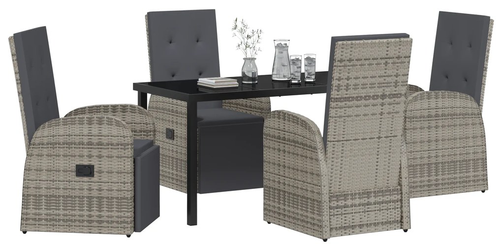 vidaXL Σετ φαγητού κήπου με μαξιλάρι 5 pcs Γκρι 140 x 70 x 73 cm