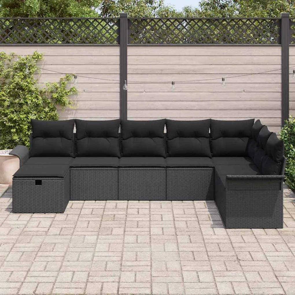 vidaXL Σετ Καναπέ Κήπου 8 pcs Μαύρο 297.5 x 187.5 x 85 εκ Πολυ ράταν