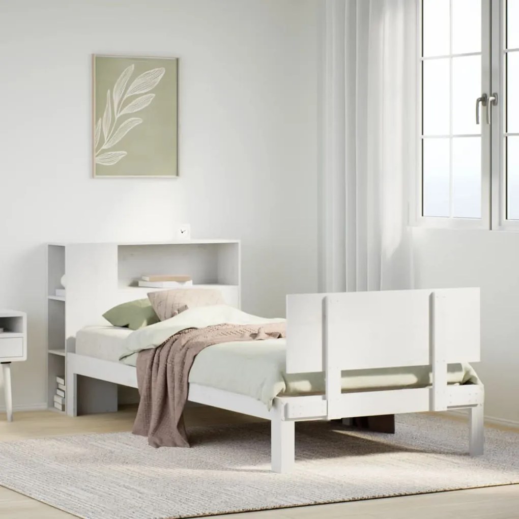 vidaXL Κρεβάτι Βιβλιοθήκη Χωρίς Στρώμα Λευκό 75x190 εκ Μασίφ Πεύκο