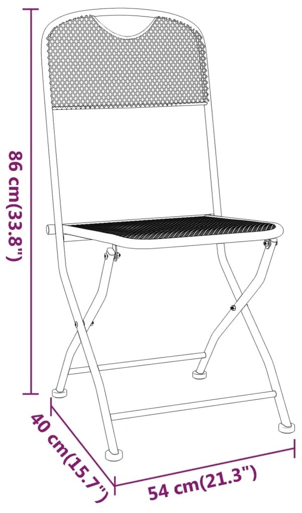 Καρέκλες Κήπου Πτυσσόμ. 2 τεμ. Ανθρακί Εκτετ. Μεταλλικό Πλέγμα - Ανθρακί