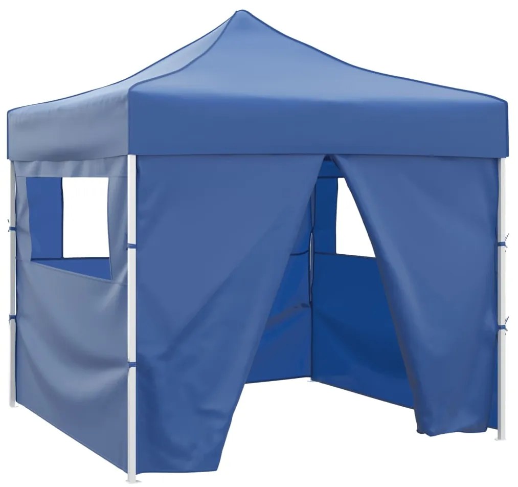 vidaXL Τέντα Πτυσσόμενη με 4 Πλευρικά Τοιχώματα Μπλε 3 x 3 μ.
