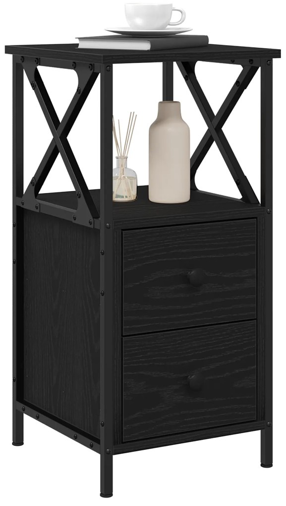 vidaXL Κομοδίνα 2 τμχ Μαύρη Δρυς 34x35,5x70 εκ Επεξεργασμένο Ξύλο