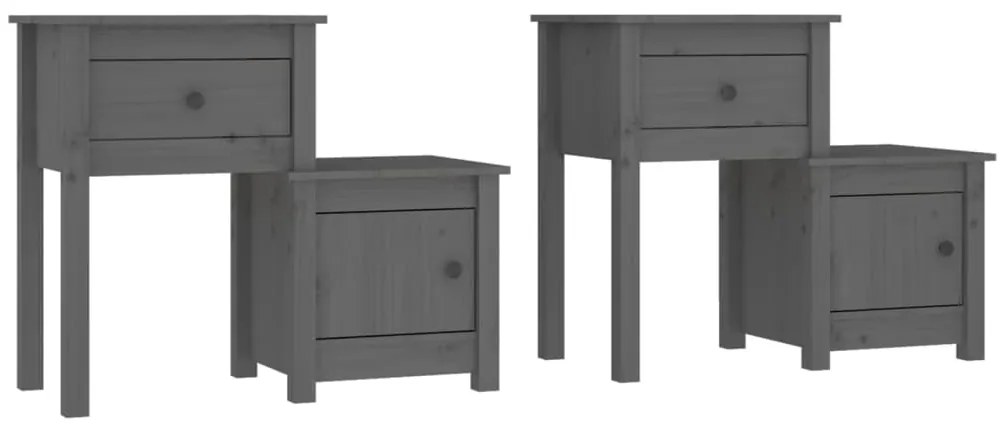 vidaXL Κομοδίνα 2 τεμ. Γκρί 79,5x38x65,5 εκ. από Μασίφ Ξύλο Πεύκου