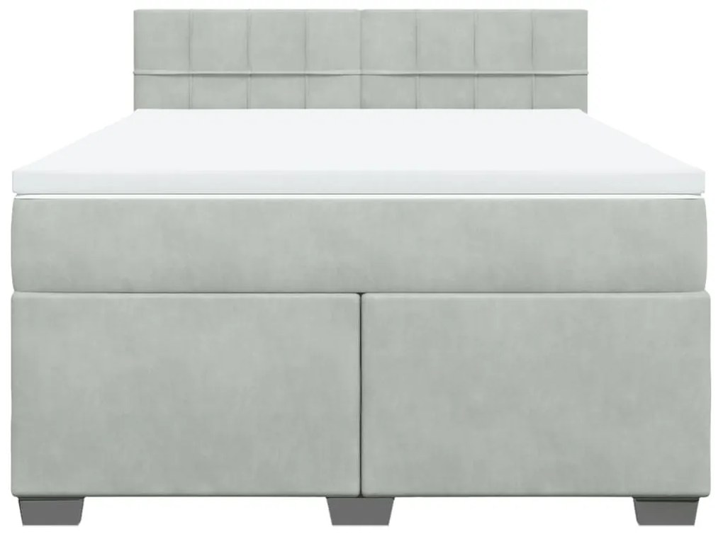 Κρεβάτι Boxspring με Στρώμα Ανοιχτό Γκρι 140x190 εκ. Βελούδινο - Γκρι