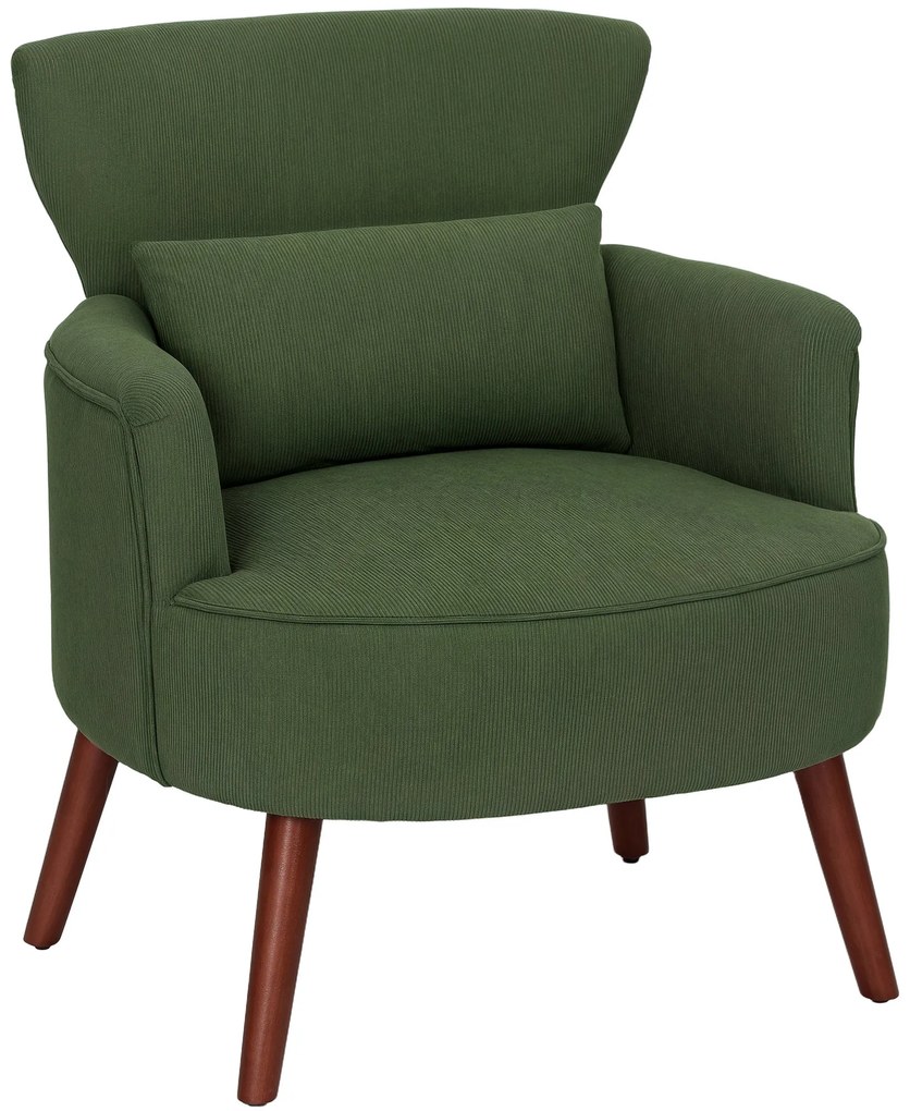 HOMCOM Μοντέρνα Πολυθρόνα, Ενισχυμένη Πολυθρόνα με Μαξιλάρι Οσφυϊκής Μοίρας, Πράσινο