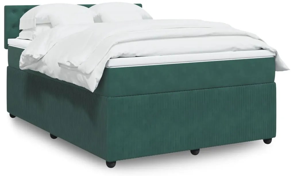 vidaXL Κρεβάτι Boxspring με Στρώμα Σκούρο Πράσινο 140x200εκ. Βελούδινο