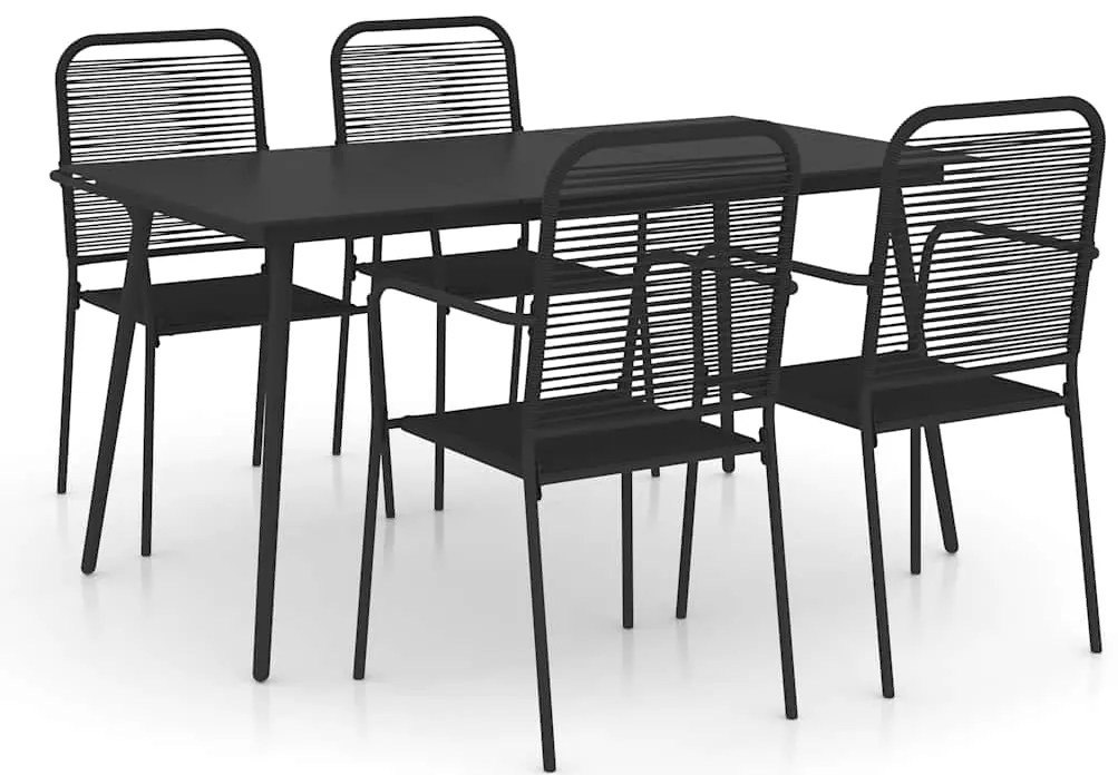 vidaXL Σετ Τραπεζαρίας Κήπου 5 τεμ. Μαύρο Ατσάλι Βαμβακερό Σχοινί