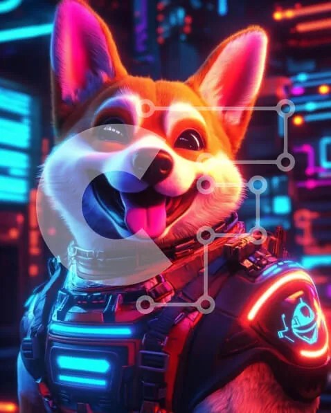 Intra Συλλεκτικό Ξύλινο Παζλ Plywood  4mm - Φουτουριστικό Cartoon Corgi σε νέον σκηνικό Σε Ξύλινο Κουτί - Διαστάσεις: 10x10 cm – 25 κομμάτια