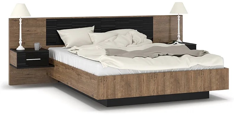 Κρεβάτι Romilly pakoworld μαύρο gloss-καρυδί 160x200εκ