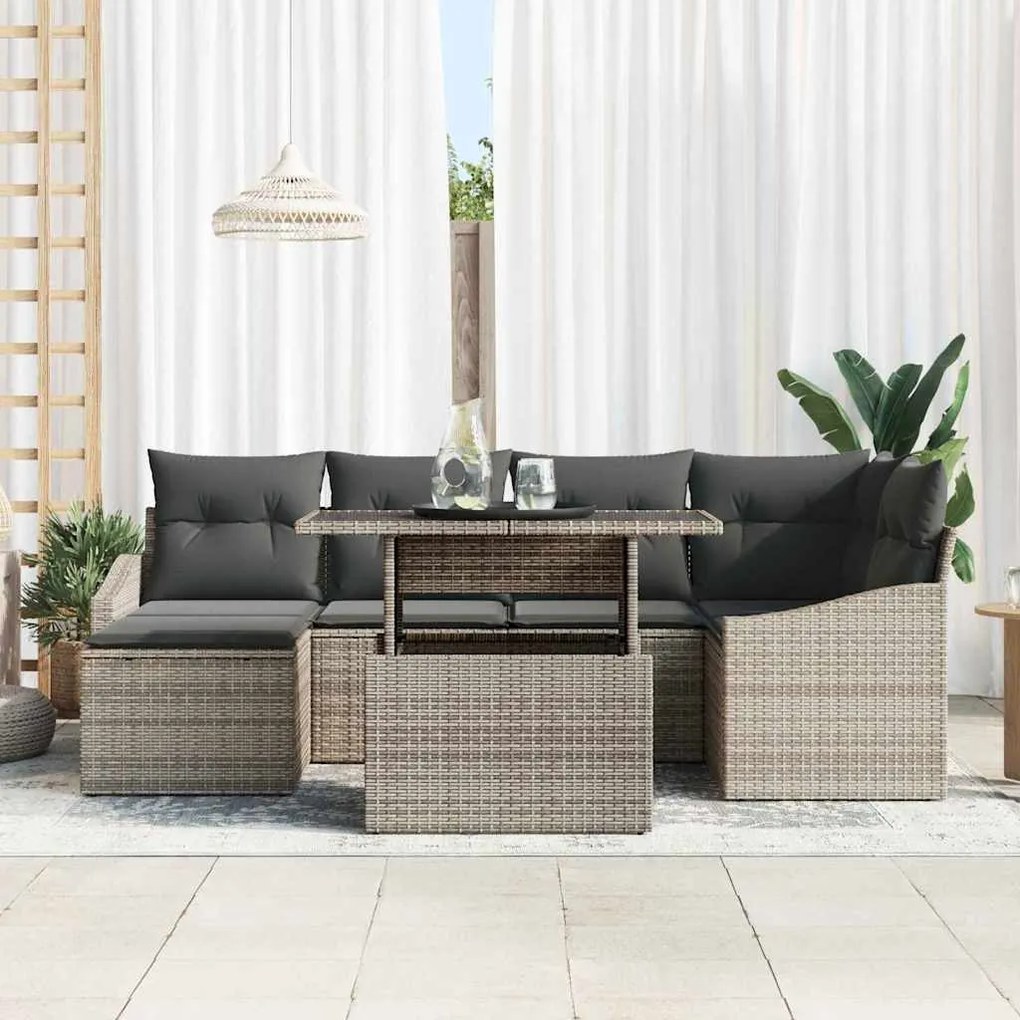 vidaXL Σετ Καναπέ Κήπου με μαξιλάρι 7 pcs Γκρι