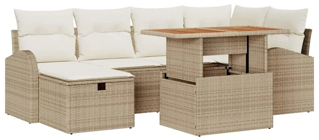 vidaXL Σετ Καναπέ Κήπου με μαξιλάρι 7 pcs Μπεζ Πολυ ράταν