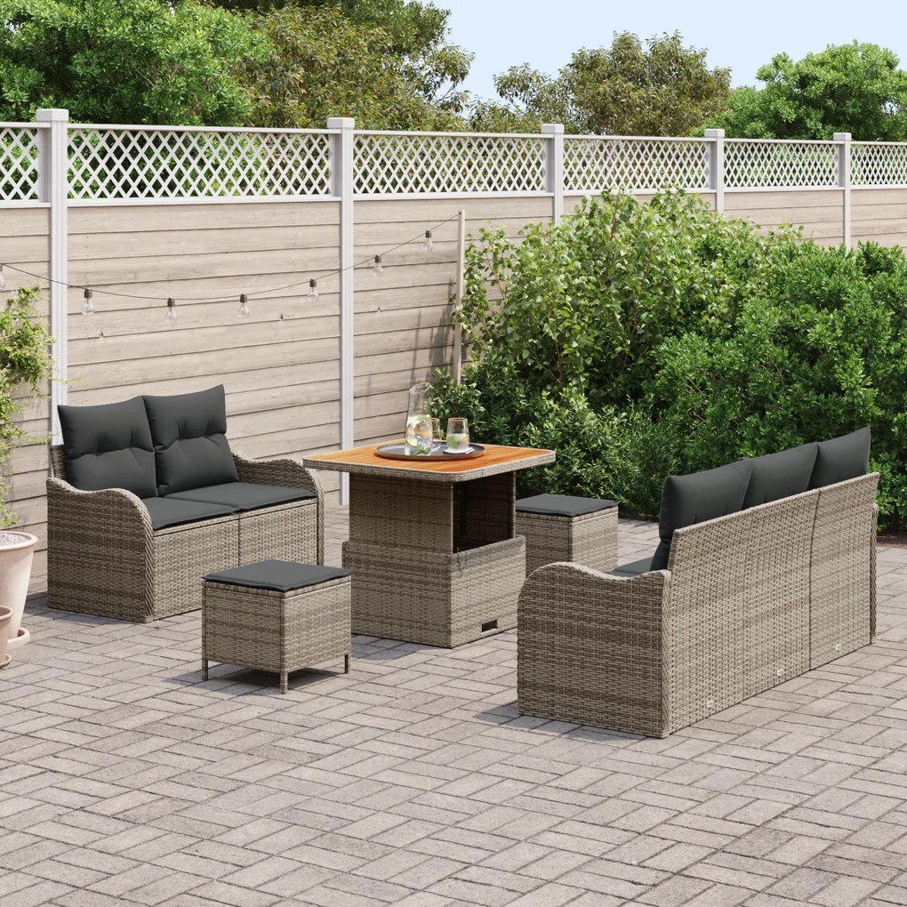 vidaXL Σετ Καναπέ Κήπου με μαξιλάρι 8 pcs Γκρι 80 x 80 x 71 cm