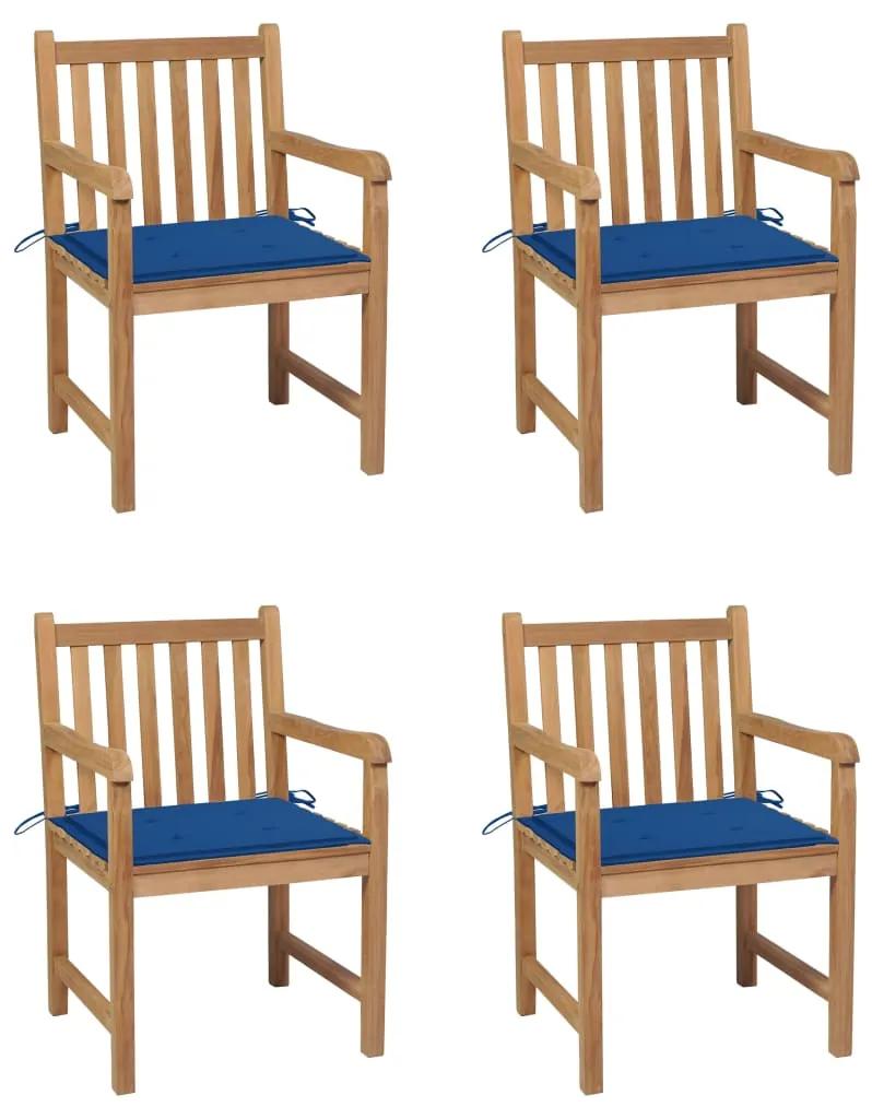 3073014 vidaXL Καρέκλες Κήπου 4 τεμ από Μασίφ Ξύλο Teak με Μπλε Ρουά Μαξιλάρια Μπλε, 1 Τεμάχιο