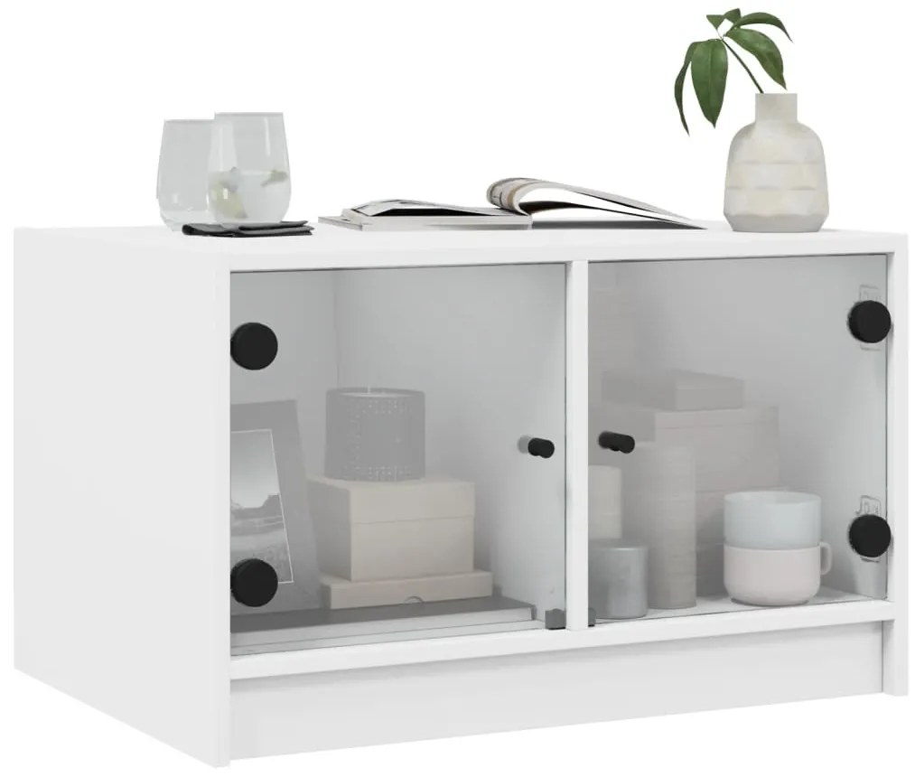 vidaXL Τραπεζάκι Σαλονιού Λευκό 68x50x42 εκ. με Γυάλινες Πόρτες