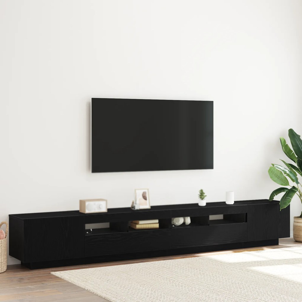 vidaXL Ντουλάπι TV με LED Φώτα Μαύρη Δρυς 260x35x40 εκ Επεξεργασμένο Ξύλο
