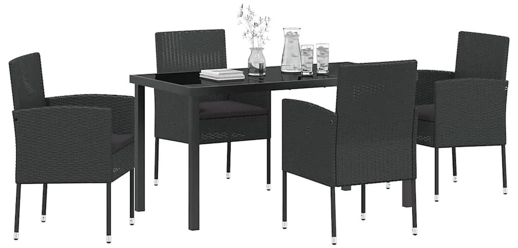 vidaXL Σέτ φαγητού για κήπο με μαξιλάρι 5 pcs Μαύρο συνθετικό ρατάν